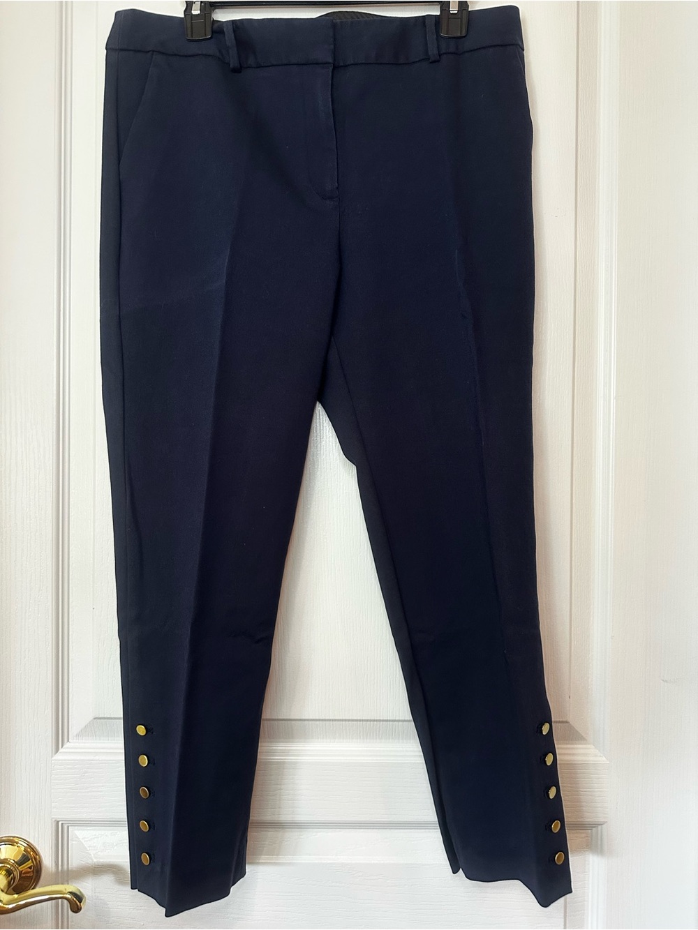 Talbots Navy Ankle Pants with Gold Button Trim